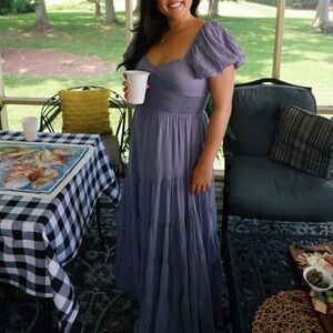 FREE PEOPLE Sundrench Blue Maxi Dress L